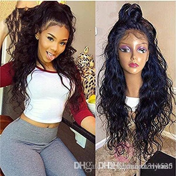 

water wave swiss natural black synthetic lace front wig natural hairline heat resistant fiber lace wigs for women (22inch black color