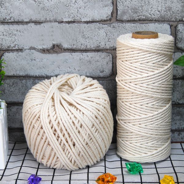 

2/3/4mm cotton cord natural beige twisted cord rope craft macrame string diy handmade home decorative accessories, Black;white