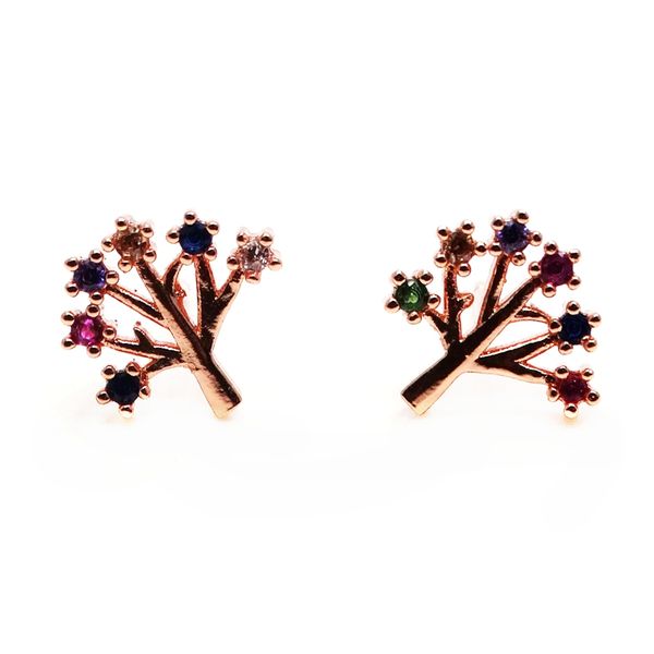 

розовое золото дерево стиль стад серьги многоцветный cz серьги леди ювелирные изделия микро проложить циркон серьги шпильки, White
