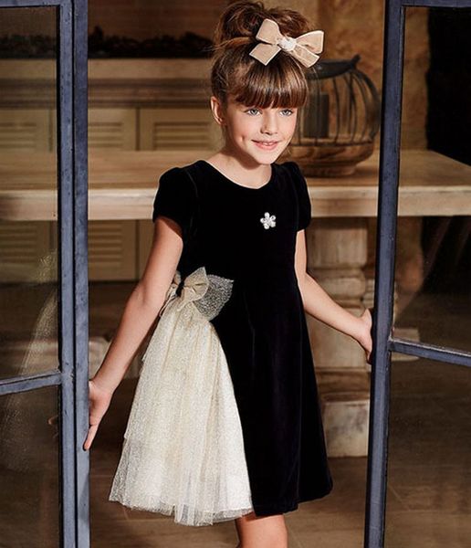 

girls gold bow dress 2019 kids black velvet dresses for girls girl princess party wedding dress children summer dresses, Red;yellow