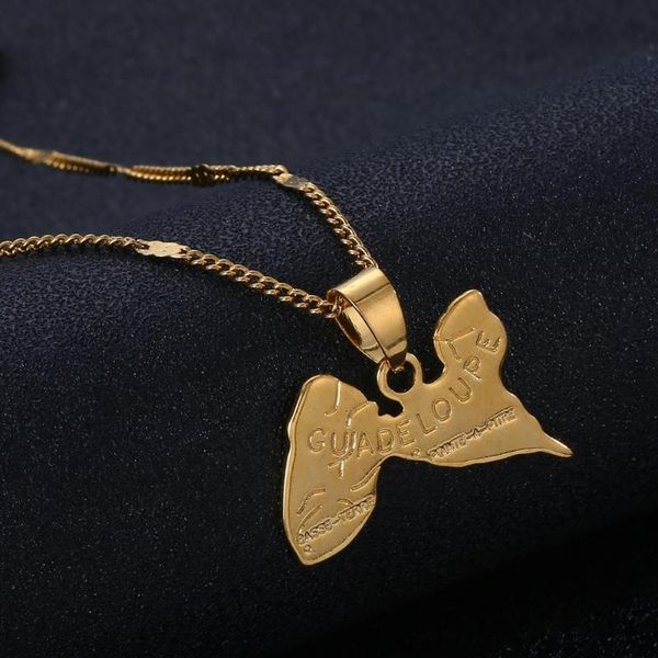 

gold color guadeloupe map pendant necklace france island guadeloupe map chain jewelry, Silver
