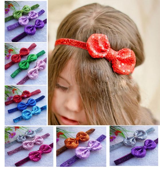 

2020 new arrival europe and america girl sequin bows glitter headbands girl headbands kids 50pcs/lot, Slivery;white