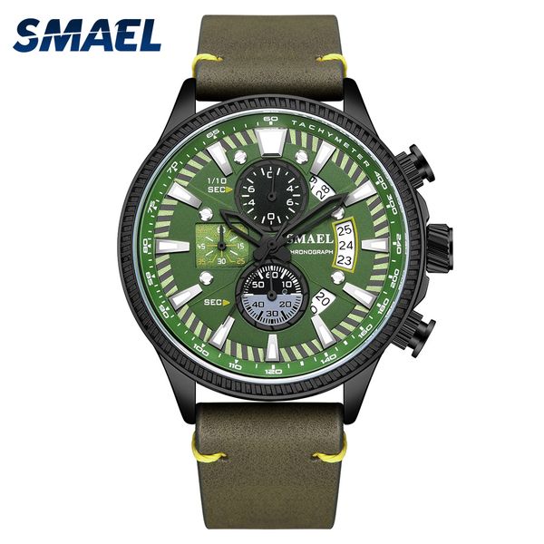 

smael men's watch double hollow windows 2019 brand luxury watch men luminous mode watches leather relogio masculino 9097, Slivery;brown