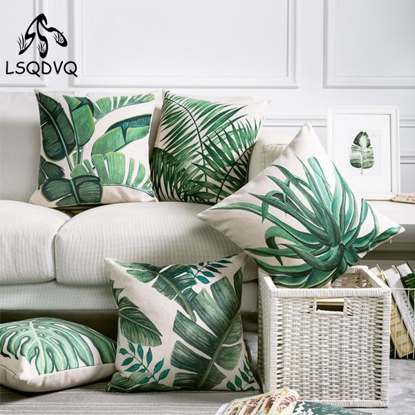 

tropical green plant palm leaf leaves monstera printed pillow cushion cover for sofa car home almofadas 45x45cm