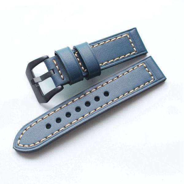 

watchbands retro genuine leather blue brown men 20 22 24 26 mm soft watch band strap metal pin buckle accessories relojes hombre, Black;brown