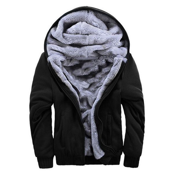 

jodimitty mens casual winter утолщенные теплые пальто 2019 новый casual zipper с капюшоном флис с длинным рукавом куртки мужской сплошной цв, Black