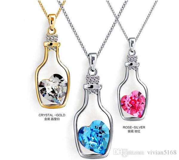 

womens love wishing bottles pendant necklaces alloy crystal fashion austria drill popular jewelry necklace angel tears jewelry ing, Silver