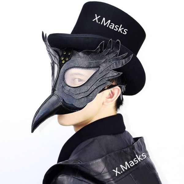 

steampunk plague doctor mask eagle beak long nose masks black pu birds halloween art gothic retro leather costume adults punk