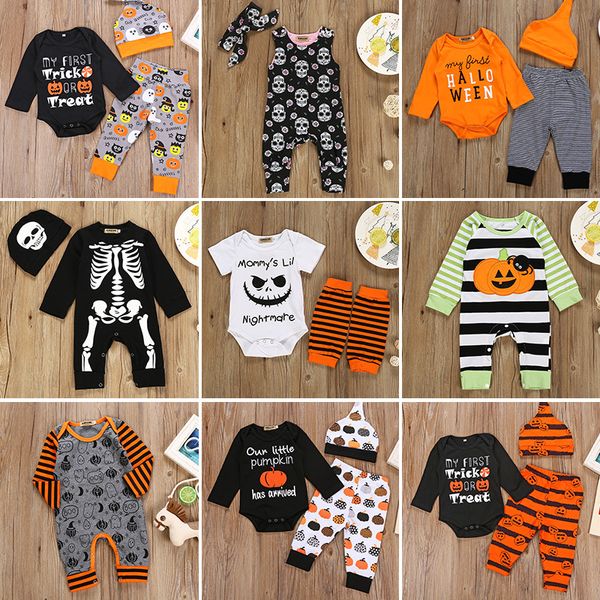 

baby girl halloween outfit baby tracksuit pumpkin t-shirt+striped pant flare pants outfit set clothes, White