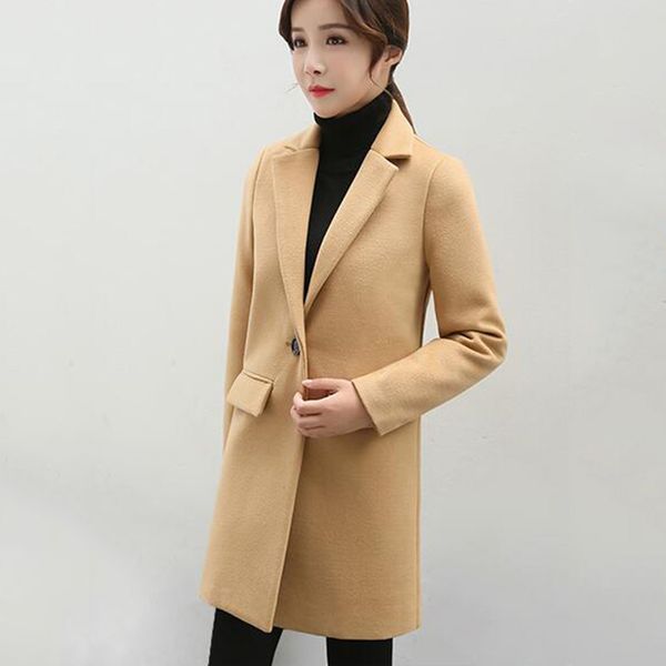 

2019 new autumn winter women fashion woolen coat korean version pocket thick woolen coat female students cc1363, Black