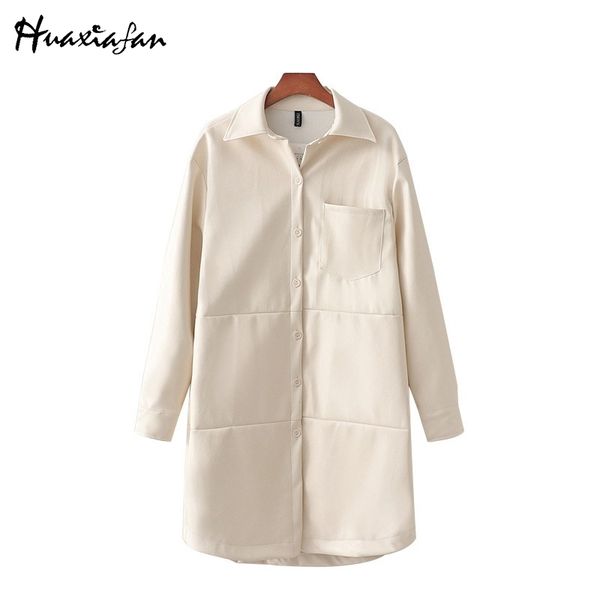 

huaxiafan white women pu leather coats 2020 fashion ladies long sleeve faux leather jackets coat female outwear chic clothes, Tan;black