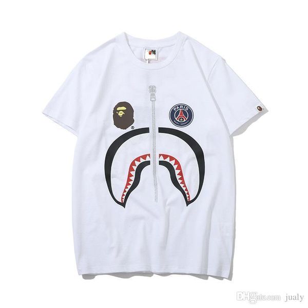 

2019 the new ape tshirts with shark printed cotton a bathing t-shirt men's casual short-sleeved breathable outdoor wear aape for men wo, White