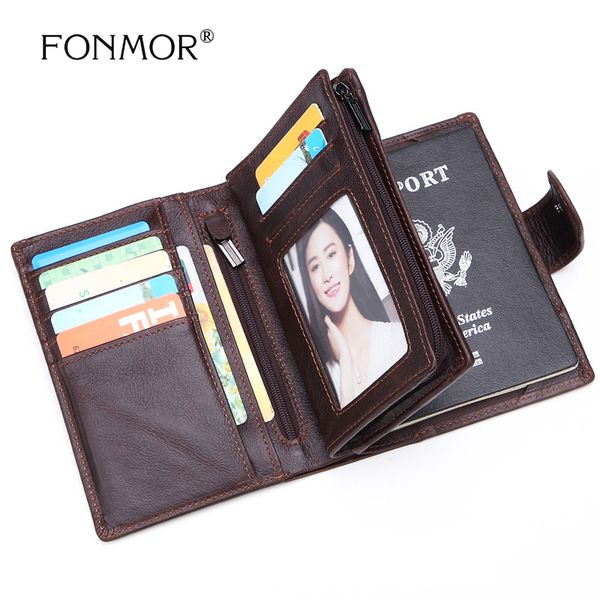 

2019 new men wallets genuine leather passport holder wallet man vintage cowhide passport cover brand male zipper&hasp coin purse, Red;black