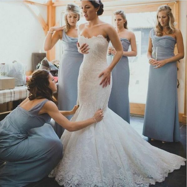 

New Arrival Off The Shoulder Strapless Mermaid Wedding Gowns With Appliques Court Train Bridal Arabic Vestido Noiva Sereia