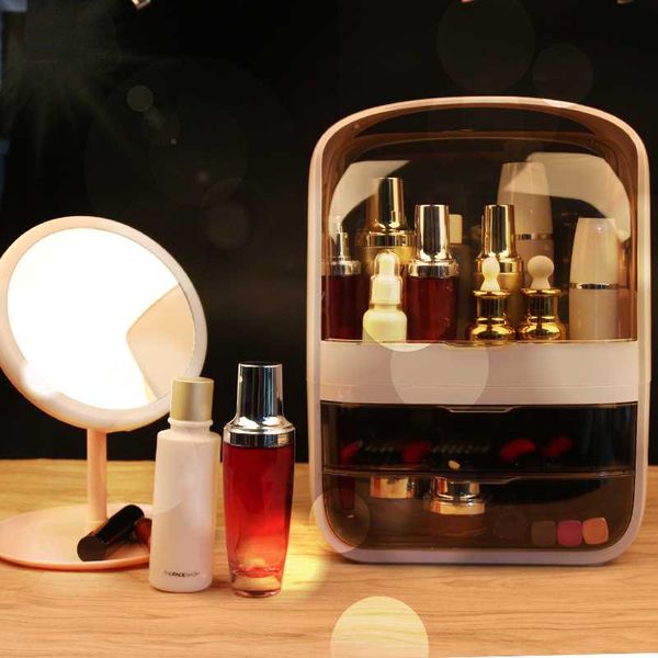 

transparent makeup organizer protable deskcosmetic storage box waterproof dust-proof beauty case cosmetic box jewelry drawer