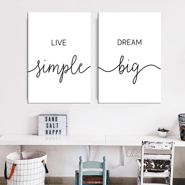 

minimalist dream live simple quote canvas paintings black and white bedroom wall art prints poster pictures for home decor