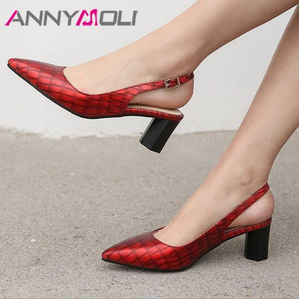 

annymoli slingback pumps snake print high heel women shoes pointed toe block heels footwear female summer dress shoes black 3-12