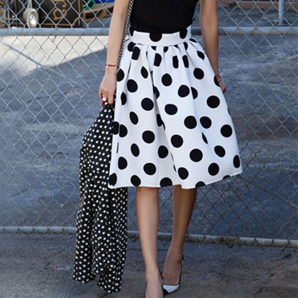 

новая мода повседневная женская женская юбка стрейч равнина высокая талия юбки фигурист расклешенные плиссированные точка сладкая юбка, Black