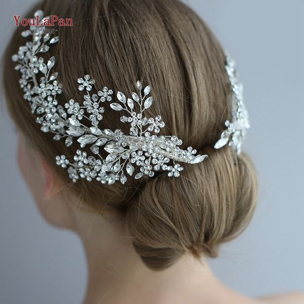 

youlapan hp253 luxury crystal bridal headpiece floral wedding hair vine clip party prom hair jewelry brides accessories, Golden;white
