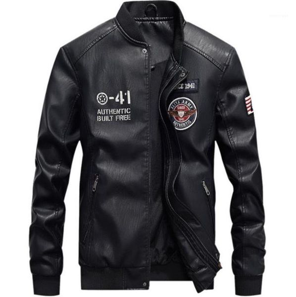 

autumn stand collar long sleeve designer mens leather coats mens epaulet printed coats mens pu leather jackets, Black