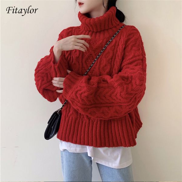 

fitaylor new winter women turtleneck thick sweater casual loose fit female knitted pullovers warm snow ladies knitwear, White;black