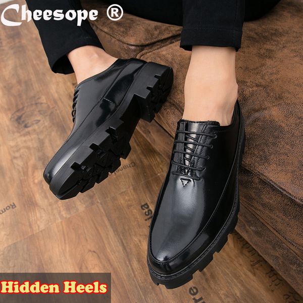 

скрытые каблуки толстые нижние платья обувь мужчины роскошный итальянский стиль мода мужчины формальная обувь тренд бизнес свадебные кожаные, Black