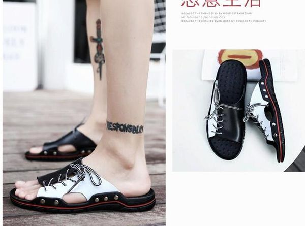 

zunyu new genuine leather men slippers beach shoes comfortable men 2019 summer flat heels male slides luxury plus size 38-48, Black