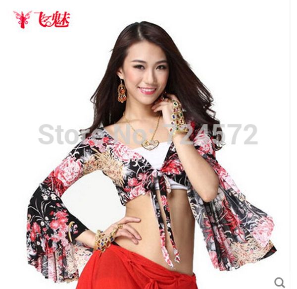 

belly dance dancing clothes color horn sleeves tees belly dance costumes, Black;red