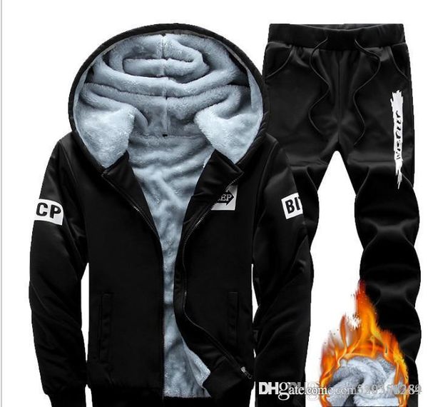 

2018 осень и зима ведущей моды плюс бархат свитер мужской с капюшоном спортивный костюм с длинными рукавами из двух частей кардиган, Black