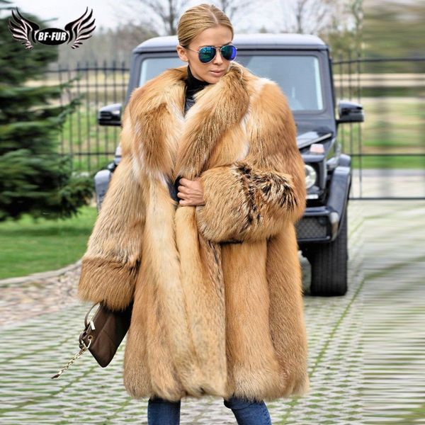 

2019 fashion winter long real red fur coat with lapel collar thick warm full pelt genuine jacket women overcoat, Black