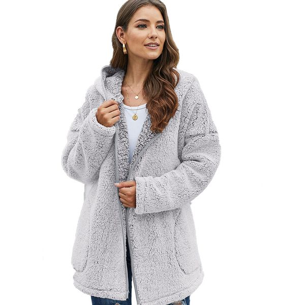 

women's fur & faux women coat autumn winter with trim hooded fahsion open stitch slim thick warm teddy jacket plus size bear, Black