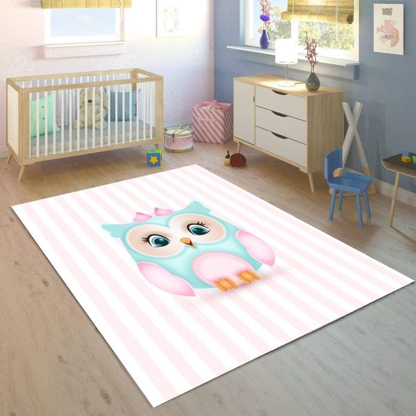 

else pink lines on blue cute owl 3d print non slip microfiber children kids room decorative area rug kids mat