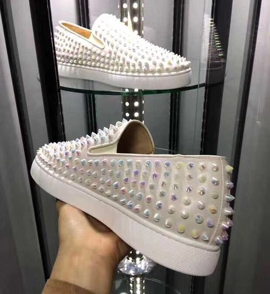 

с коробкой] мужчины женщины кожи с шипами toe low top lace up мода красной подошвой кроссовки, unisex роскошный открытый new повседневный s, Black