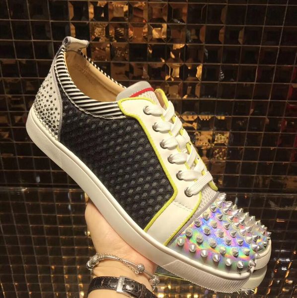 

горячие мужчины марка конструктора тапки способа женщин высокого качества red bottom повседневный сетка кожа low top red подошва спорта с ко, Black