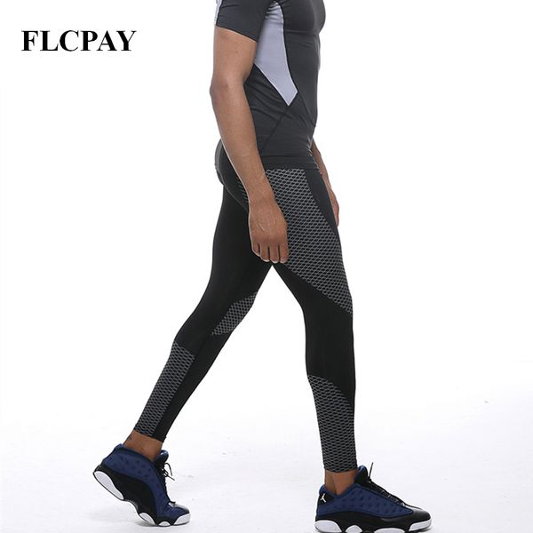 

2018 new men running leggings fitness men sports printed jogging pants sweatpants bodybuilding basketball pants tights short, Black;blue