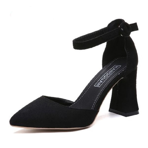 

shoes women 2019 summer new net red high heels female wild shallow mouth pointed thick with women's shoes, Black