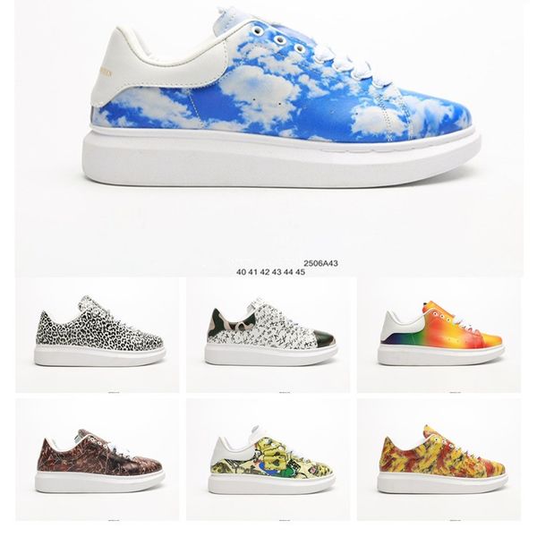 

модельер туфли на платформе камуфляж печатных граффити голубое небо белые облака кожа низкая повседневная обувь для мужчин роскошные кроссов, Black