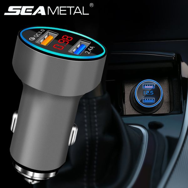 

car usb charger cigarette lighter charge voltage display automobile 12v qc 3.0 quick charge phone auto adapter goods accessories