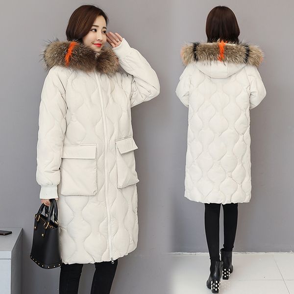 

loose coat woman cotton-padded clothes woman back winter dress thickening ins cotton heavy seta lead girls long fund, Tan;black