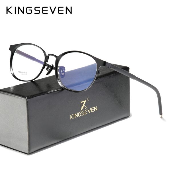 

pure titanium kingseven glasses frame men vintage round eyewear classic optical prescription brand eyeglasses women, Black