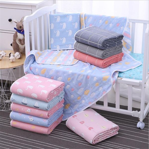 

baby blanket 110x110 cm muslin cotton 6 layers thick newborn swaddling autumn baby swaddle bedding cartoon receiving blanket y200109