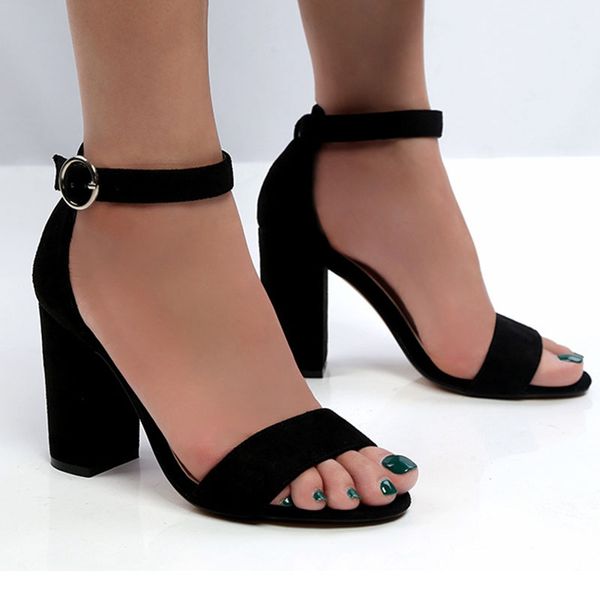 

adibosy thick heel women shoes fashion patent leather comfortable summer women high heels ankle buckle party heels sandals, Black