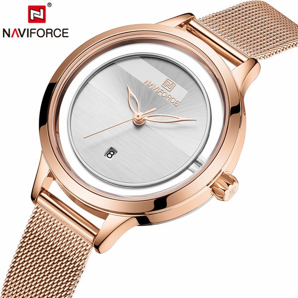 

naviforce new 2019 women luxury simple lady watches bracelet quartz wrist watch fashion waterproof date clock, Slivery;brown