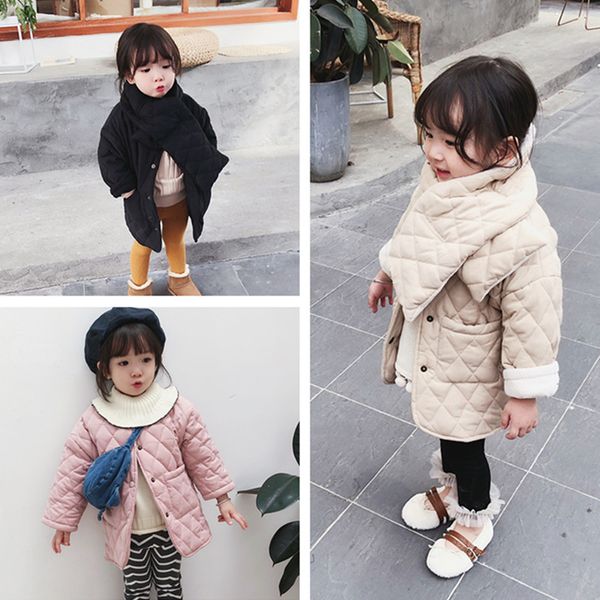 

girls' cotton-padded clothes with super soft velvet thick coat 2019 winter clothes coat kids winter, Blue;gray