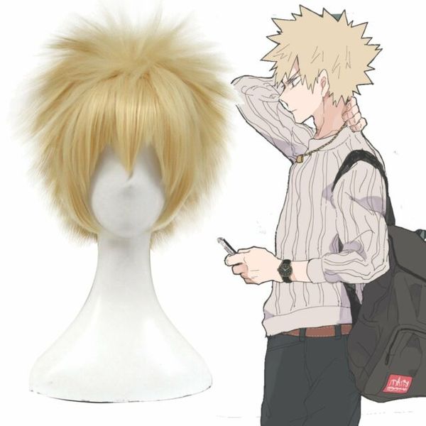 My Hero Academia Bakugo Katsuki Cosplay Wig Gold Blonde Short