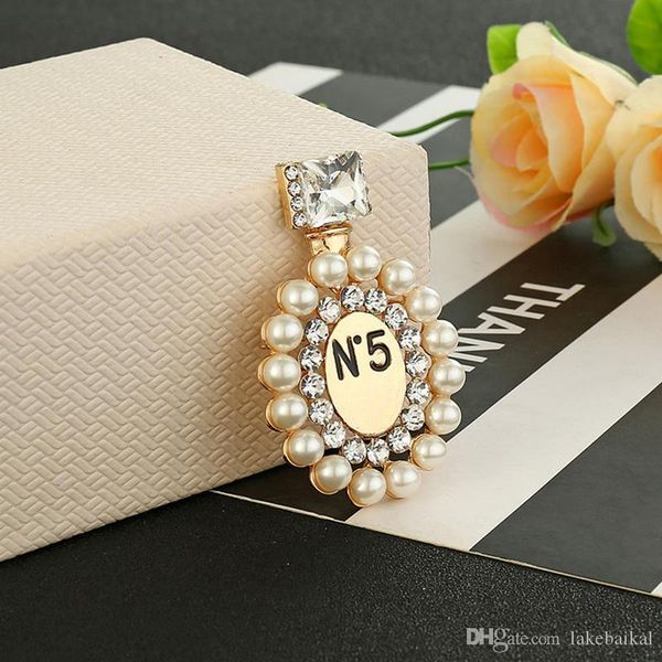 

pearl rhinestone perfume bottle brooch for women no5 luxury brooch famous jewelry accessories gift for love girlfriend, Gray