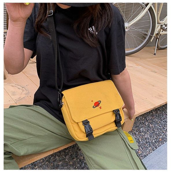 

oeak women canvas shoulder bags handbags messenger bag embroidery hasp creative cartoon shoulder bags universe