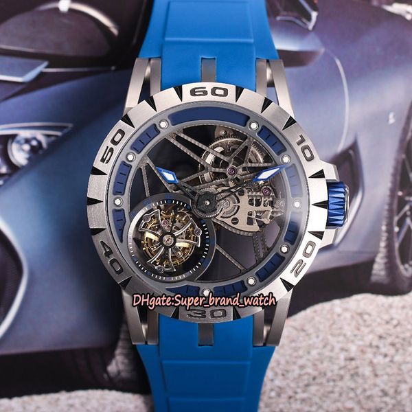 

version excalibur rddbex0479 real tourbillon rd505sq mechanical hand-winding mens watch titanium case sapphire blue rubber sport watches, Slivery;brown