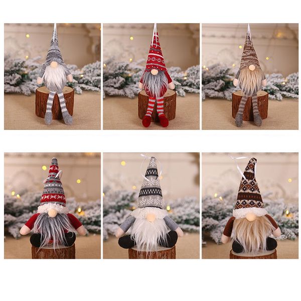 

6 colors christmas plush ornament decorations knitted gnome doll christmas tree wall hanging pendant holiday decor gift tree decor hh9-2461