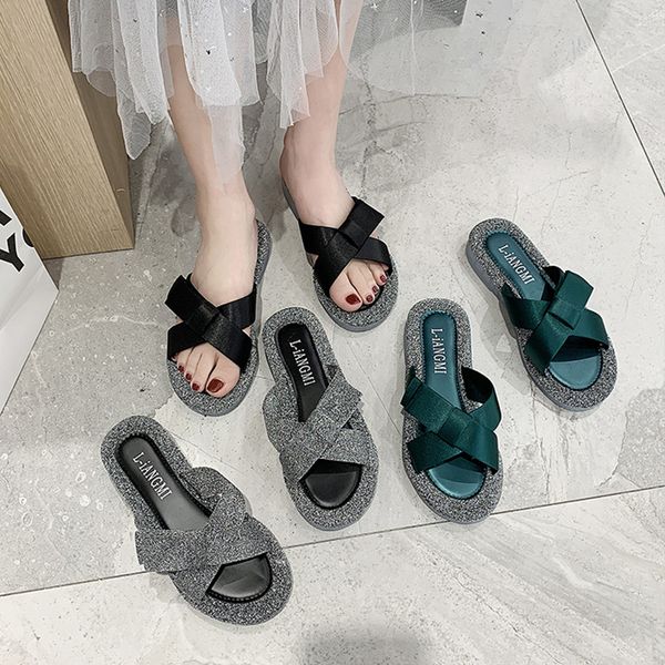 

slippers casual shoes for girls slipers women butterfly-knot slides lady 2020 flat summer soft fashion rubber pu basic, Black